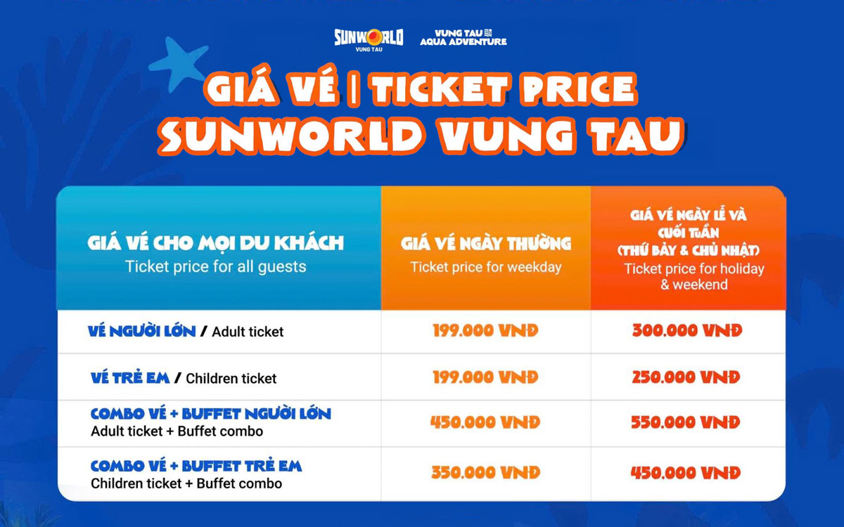 Bảng giá vé Sun World Vũng Tàu